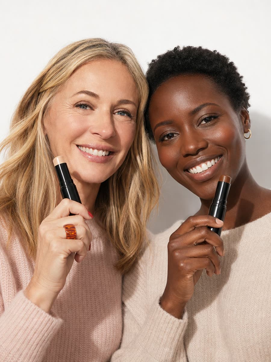 Two models holding VKTR concealer